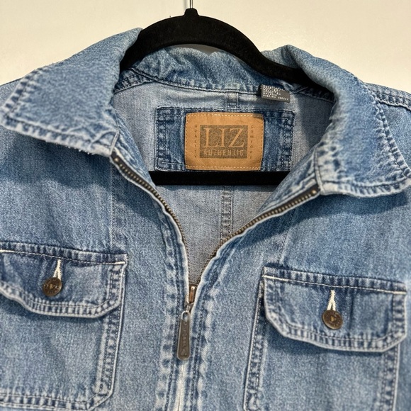 VTG 90s Petite Medium Liz Authentic Full Zip Denim Field Jacket Multiple Pockets - Picture 10 of 16
